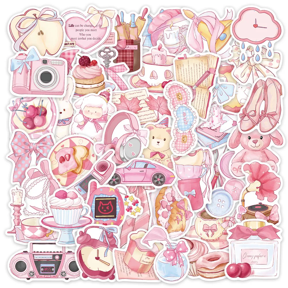 Leuke Roze Meisjes Hart Esthetische Stickers Waterdichte PET Decoratieve Stickers Set Voor Notitieboekje Dagelijks Telefoon DIY Scrapbooking