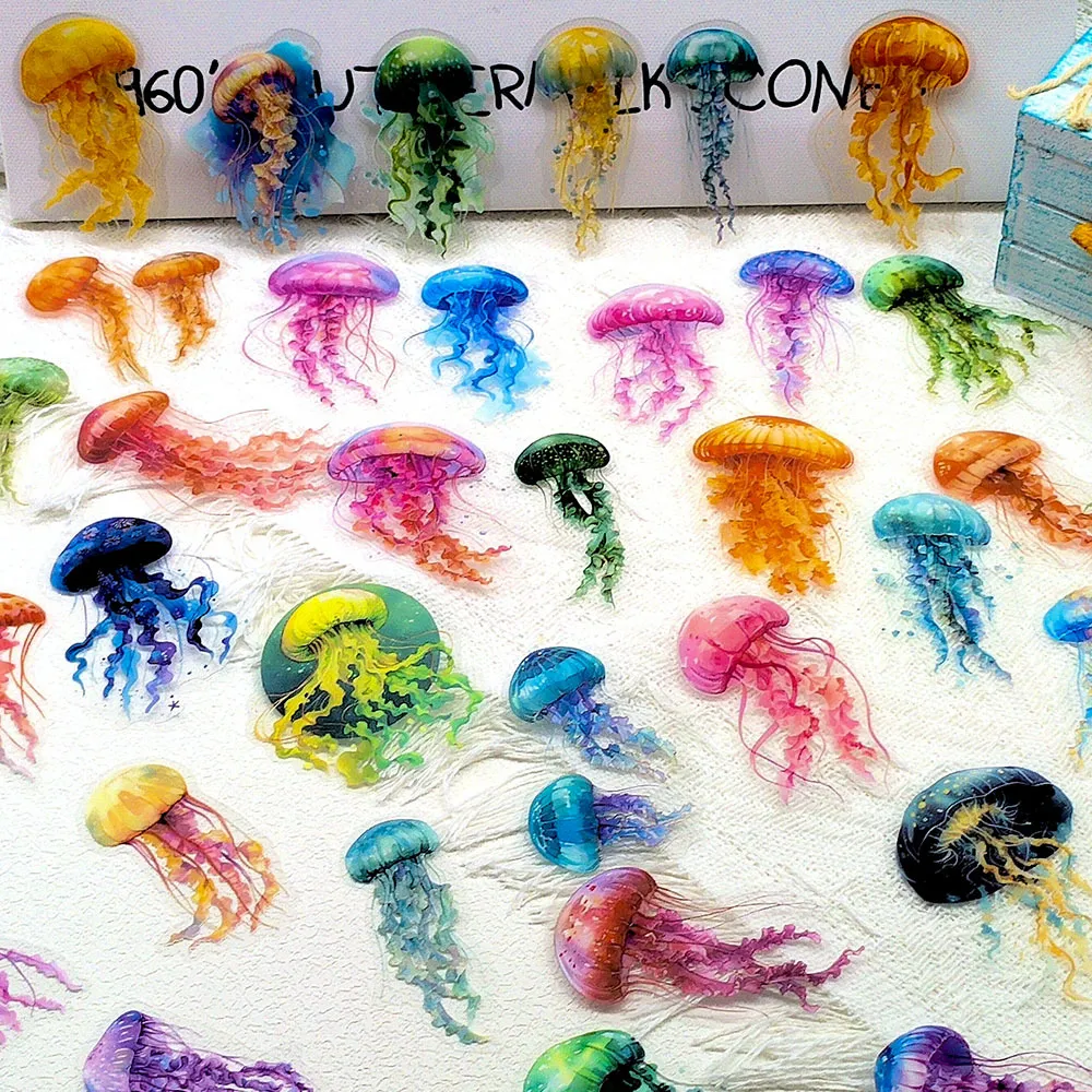 Autocollants Méduse Colorés Imperméables En PET Transparent Pour Journal DIY Papeterie Casque Ordinateur Portable