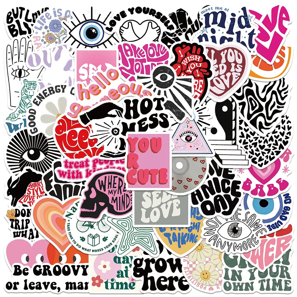Citazioni Inglesi Ispiratrici Slogan Adesivi Graffiti Di Cartoni Animati Decalcomanie Impermeabili Per Bagagli Laptop Chitarra