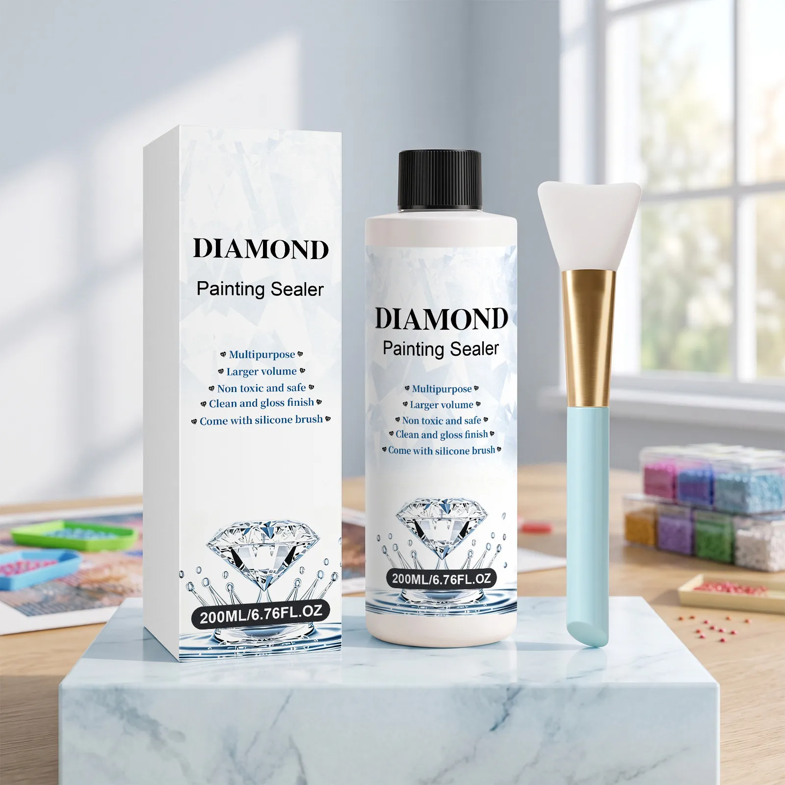 Diamond Painting Sealer With Silicone Brush Glossy Finish Protective Glue For Diamond Art And Jigsaw Puzzles Craft
