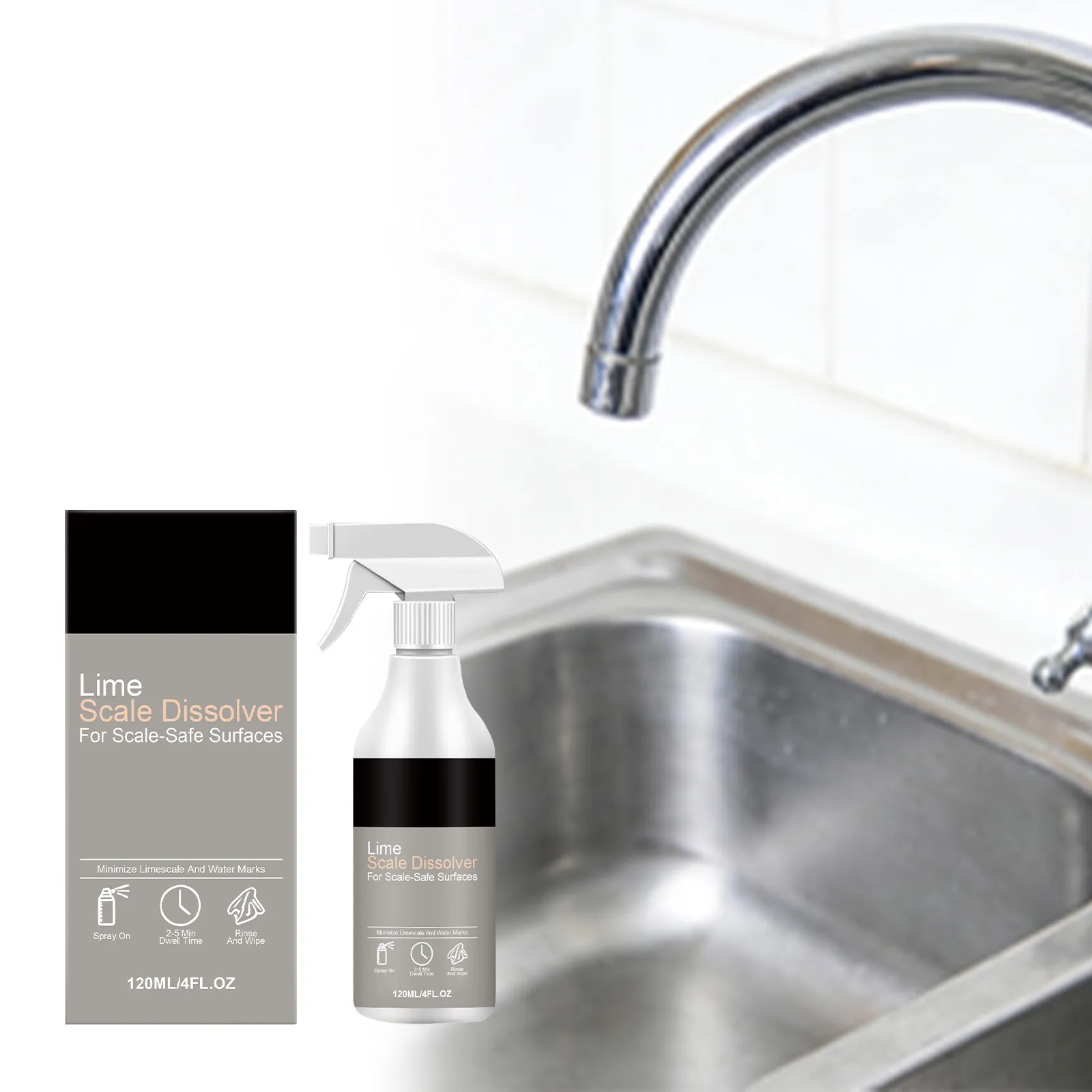 Spray Dissolvant De Tartre Pour Salle De Bains Et Cuisine Éliminateur De Taches D'Eau Dure Nettoyant Pour Surfaces Métalliques