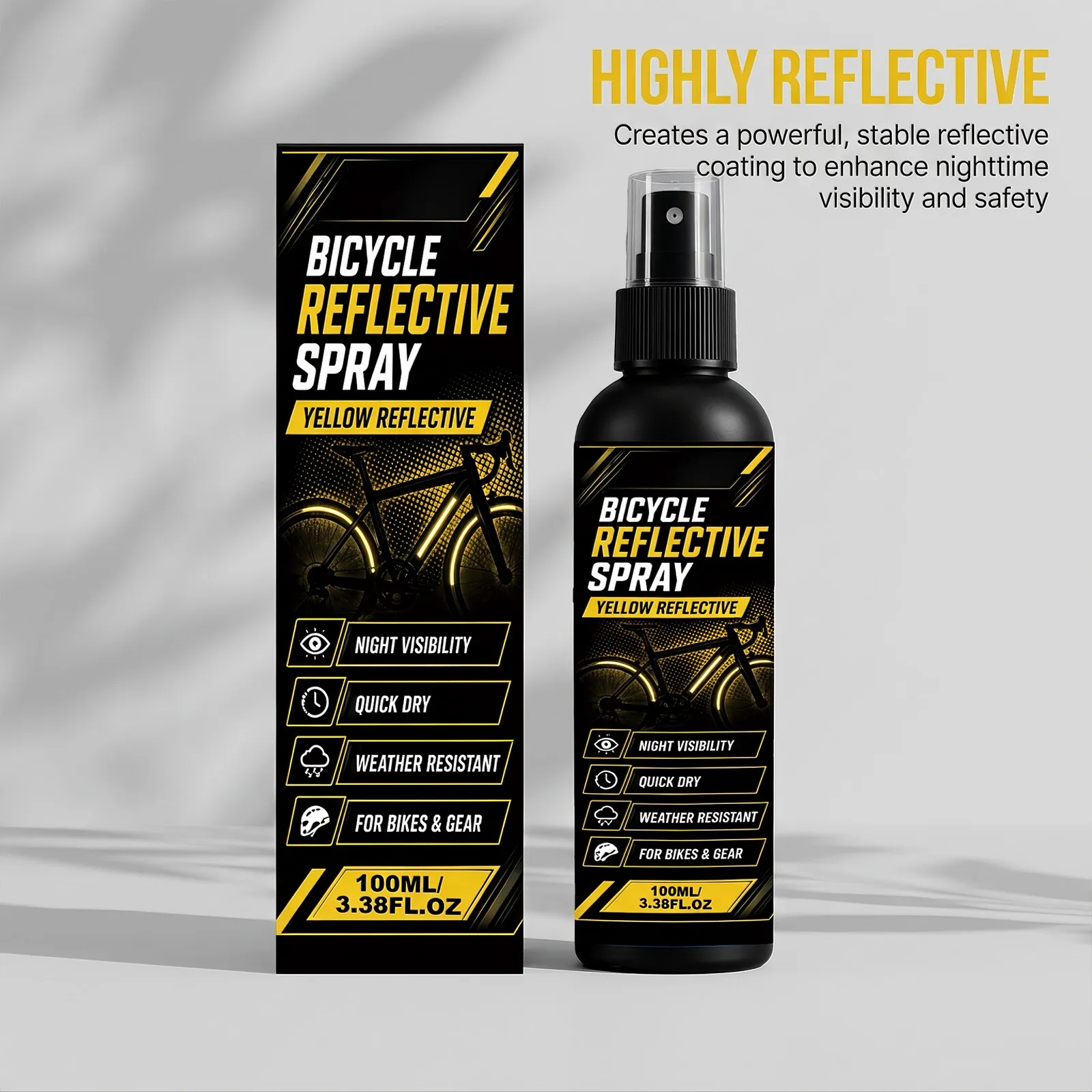 Gele Nacht Reflecterende Spray Voor Fietshelm En Rijuitrusting Verbeterde Zichtbaarheid Waterdichte Snelle Droge Veiligheidscoating