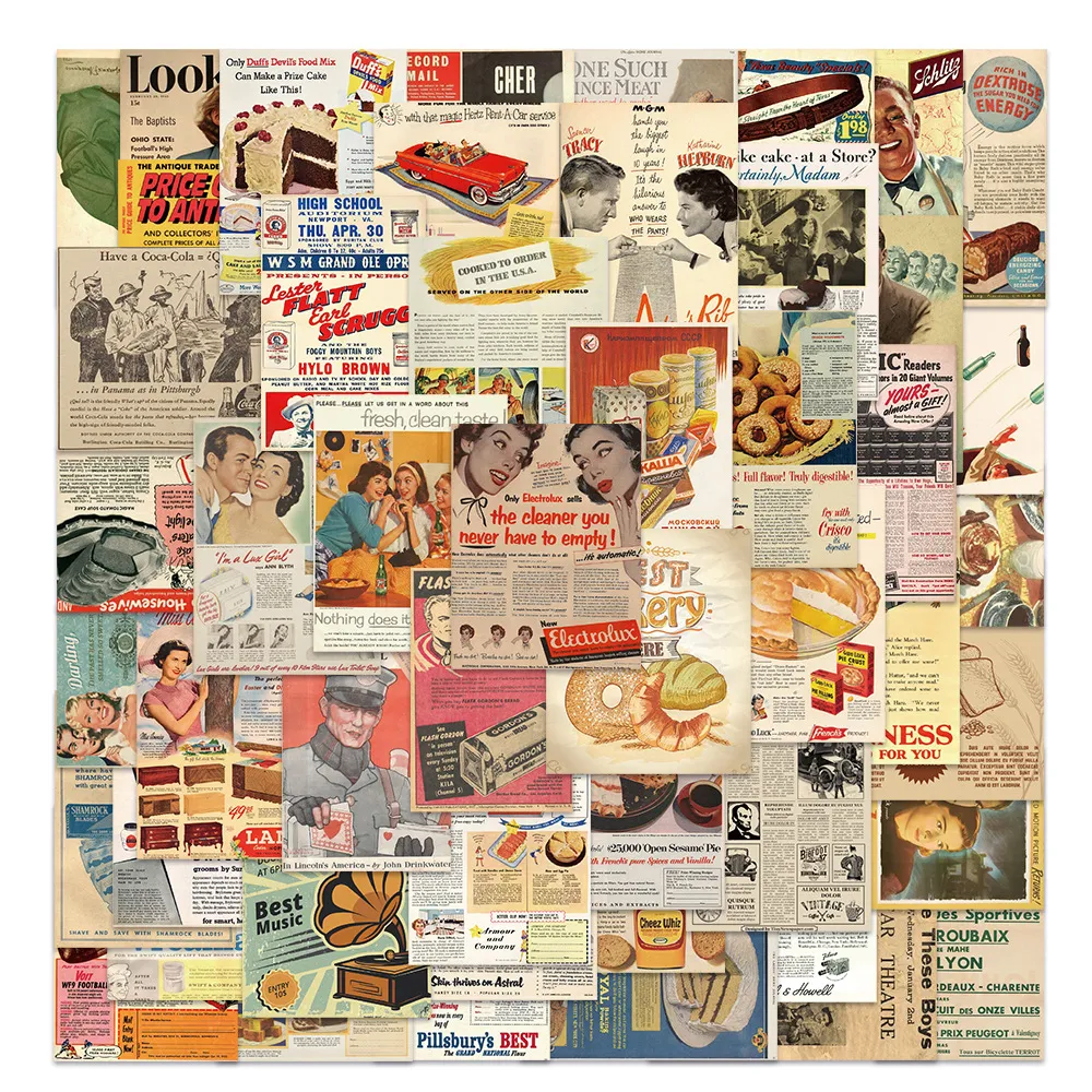 Vintage Magazine Newspaper Stickers Retro Scrapbook Decals Waterproof PVC Stationery Stickers For Luggage Laptop