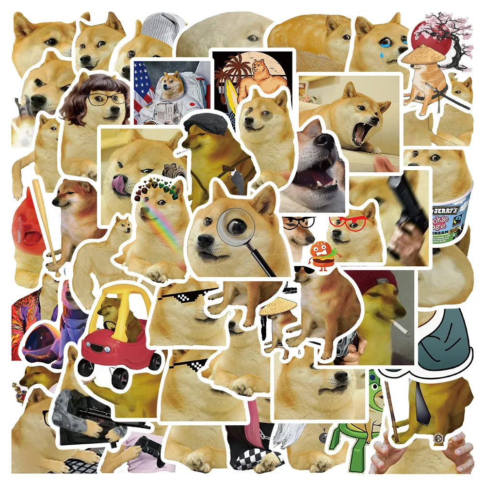 Adesivi Graffiti Meme Doge Divertenti Decalcomanie in PVC Impermeabili per Bagaglio Laptop Quaderno Skateboard Giocattolo Decorativo Fai da Te