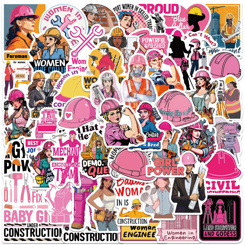 Pegatinas de Vinilo Impermeables Lindo Tema Trabajadora de la Construcción DIY Portátil Equipaje Casco Decoración