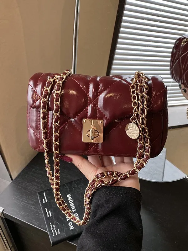 Womens Quilted Small Crossbody Bag PU Leather Luxury Designer Style Chain Shoulder Bag Fashion Handbag Purse
