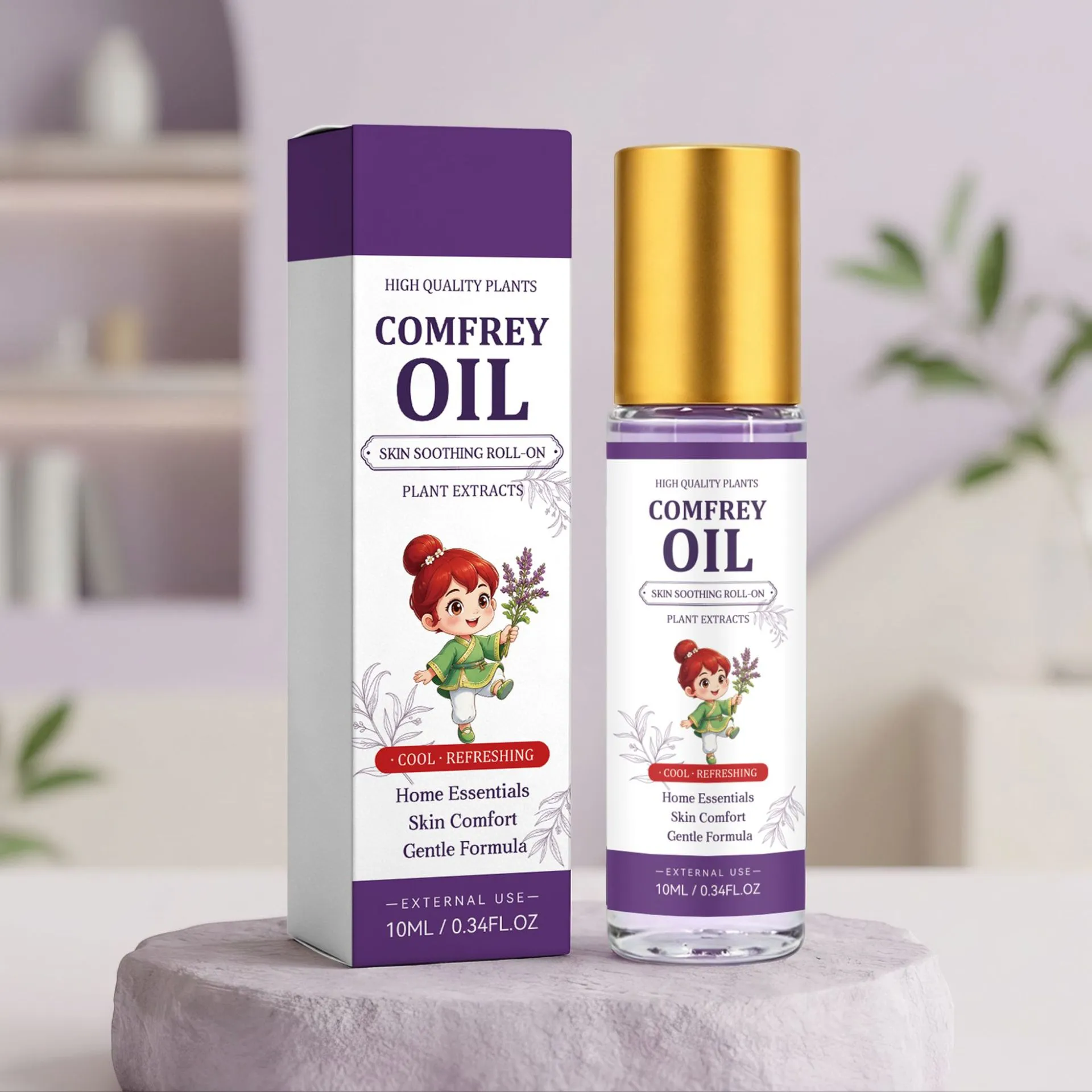 Olio di Consolida Lenitivo per la Pelle Roll On Estratto Erbaceo Idratante e Rinfrescante Cura del Corpo Liquido da Massaggio Portatile