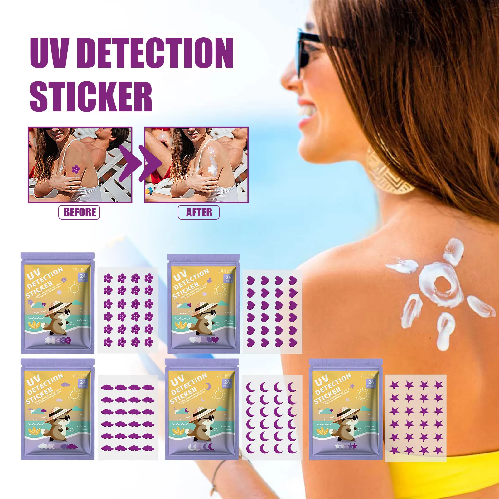 Autocollant de Crème Solaire de Détection UV Patch de Protection Solaire Extérieure Autocollant de Forme Mignonne
