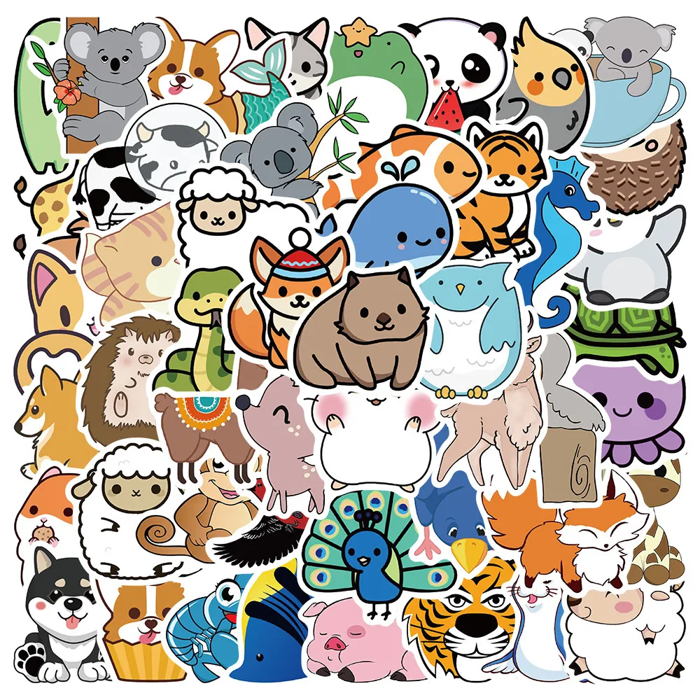 Cute Cartoon Animal Waterproof PVC Stickers Kawaii Graffiti Decals For Luggage Helmet Laptop DIY Diary Decoration