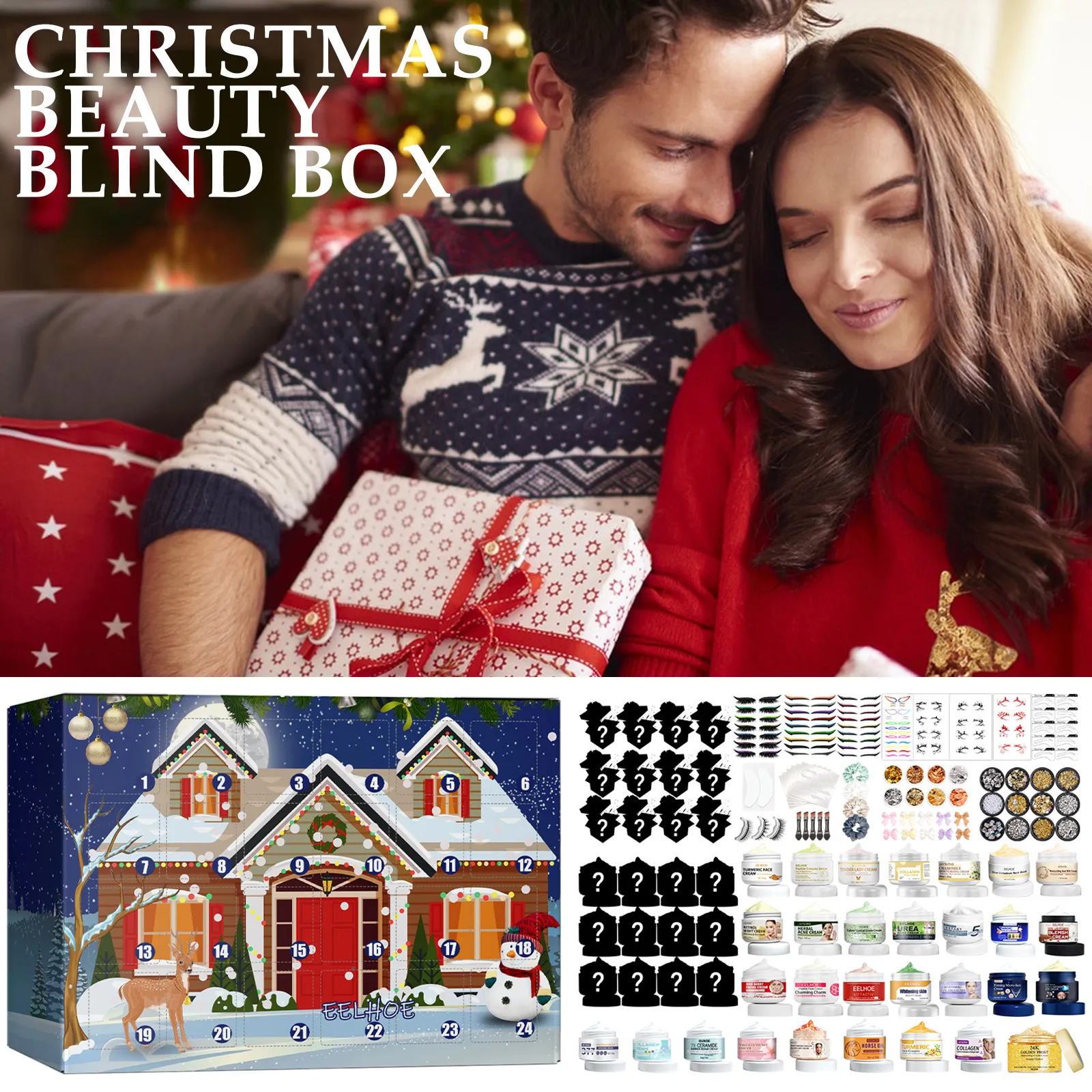 Navidad Crema de Cuidado de la Piel Caja Sorpresa Calendario de Cuenta Regresiva Set Caja de Regalo Festiva Hidratante Facial Kit de Maquillaje