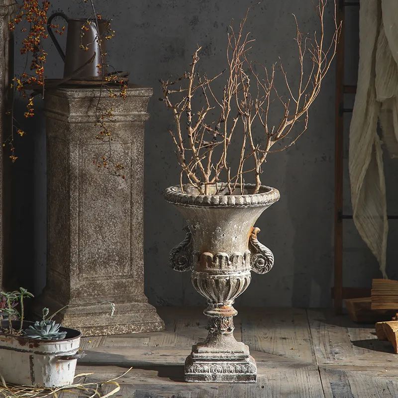 Maceta de Columna Romana Estrecho Retro Europeo Maceta Envejecida Adorno de Suelo para Fiesta de Boda Decoración del Hogar