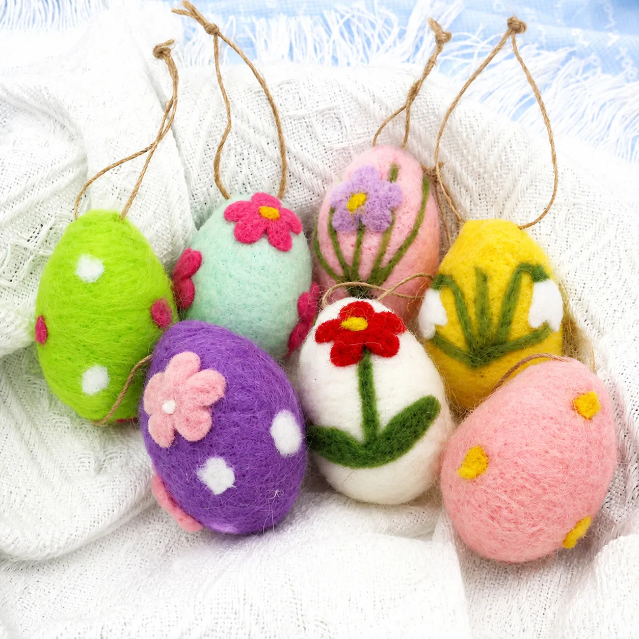 Handmade Wool Felt Easter Egg Hanging Ornament Pastoral Style Cute Easter Tree Decorations DIY Holiday Party Supplies
