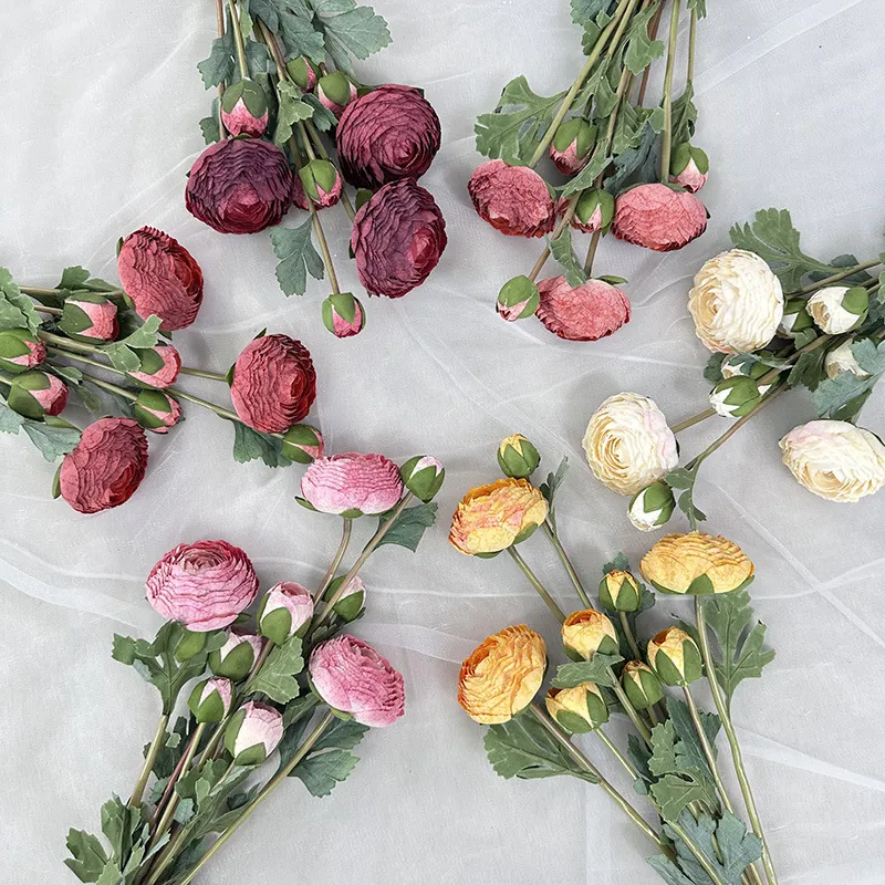Fleurs Artificielles en Soie Bouquet de Renoncules Noué à la Main Fausse Fleur pour Mariage Maison Hôtel Décoration de Table