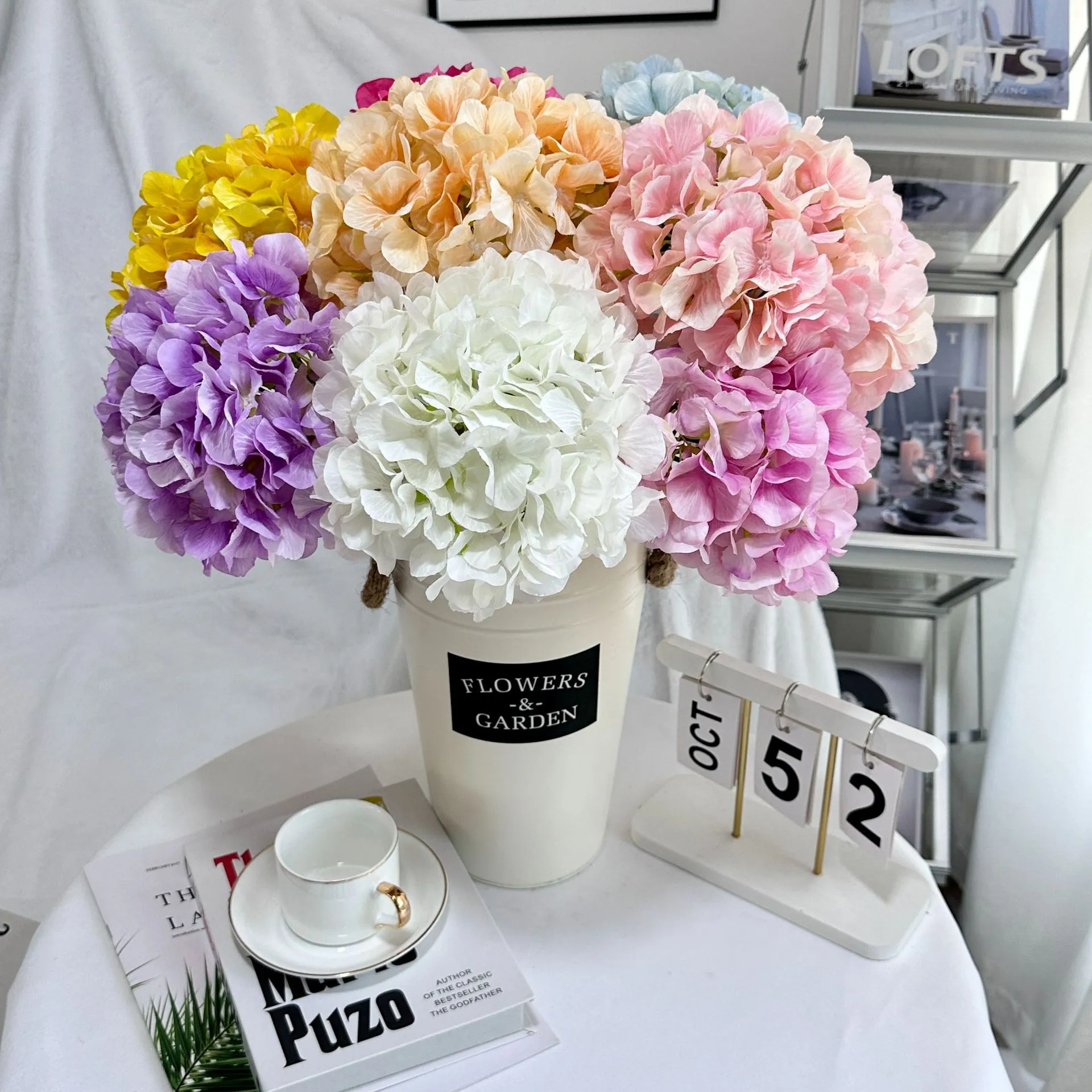 Artificial Hydrangea Silk Flower Single Branch Large Hydrangea For Wedding Hall Layout Home Decor Floral Arrangement