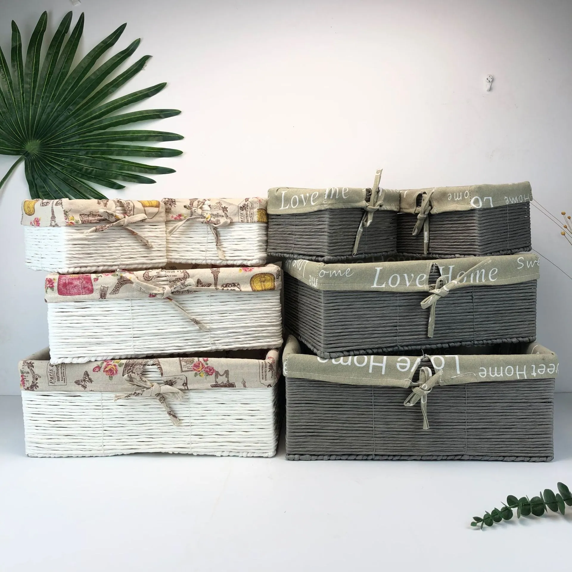 Panier de Rangement Tissé Bac de Rangement en Osier Avec Doublure en Tissu Panier d'Organisation Décoratif pour la Maison