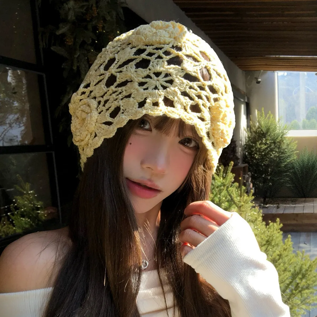Damen Vintage Durchbrochen Handgehäkelt Beanie Mütze Handgemacht Strick Lässig Atmungsaktiv Sonnenschutz Kappe Für Alltag