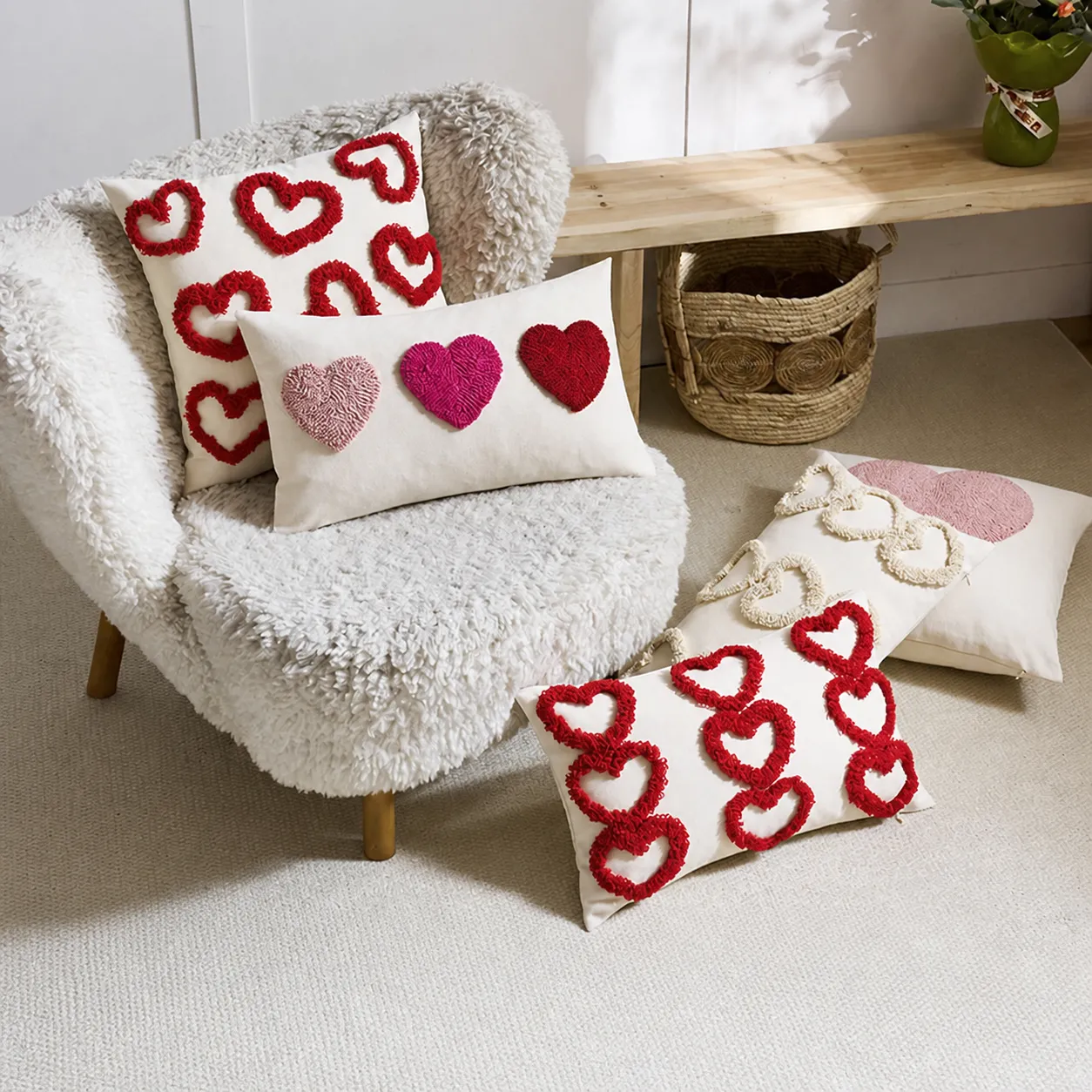 Valentine Love Heart Pillow Cover Polyester Towel Embroidery Cushion Cover Modern Minimalist Home Decorative Pillowcase