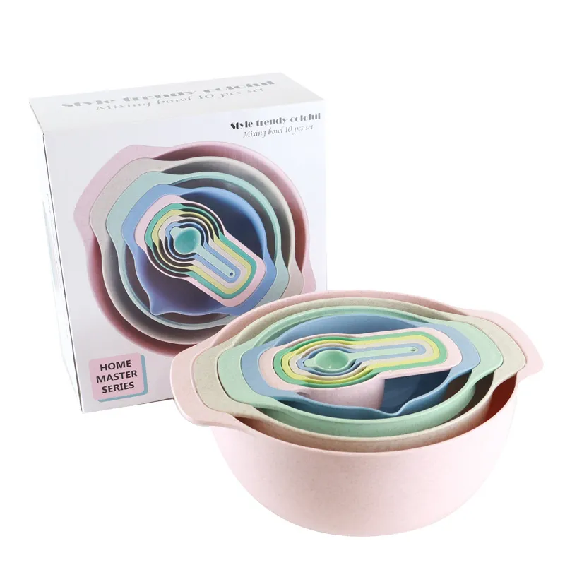 Wheat Straw Rainbow Baking Measuring Cup And Spoon Ten Piece Set Kitchen Colander Color Gradated Measuring Tools
