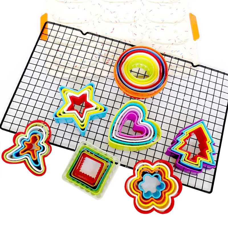 Plastic Cookie Molds Gingerbread Man Christmas Tree Star Heart Round Square Floral Baking Pastry Cutter Tool Set