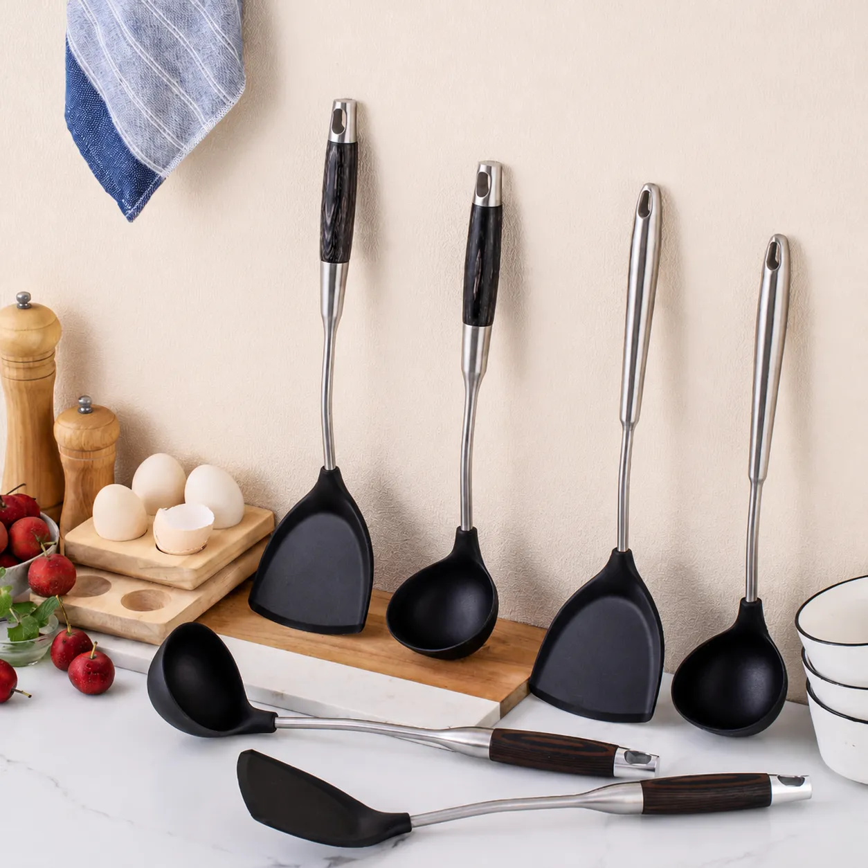 Stainless Steel Silicone Cooking Spatula And Spoon Kitchen Tool Set High Temperature Resistant Non-Stick Cookware