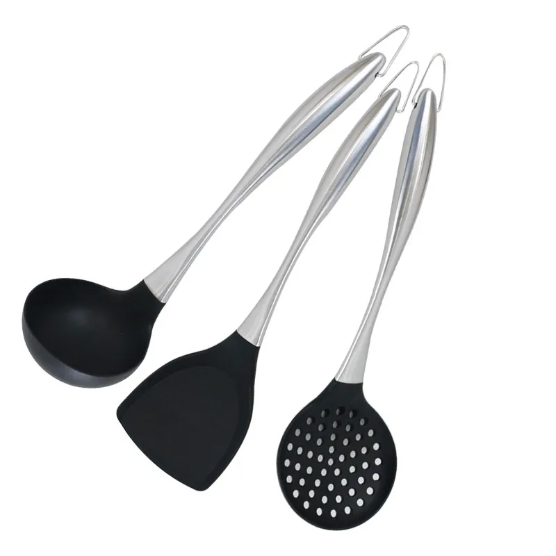 Heat Resistant Silicone Cooking Utensils Non Stick Spatula And Ladle With Stainless Steel Handle Kitchen Cookware Tool