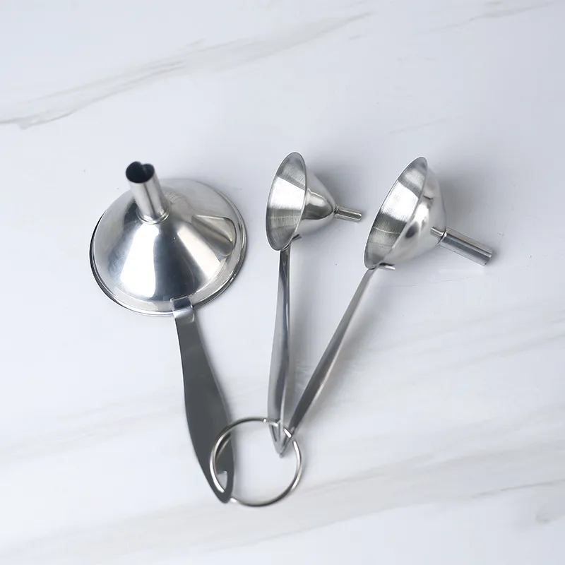 Stainless Steel Funnel Three Piece Set Mini Funnels With Handle For Oil Vinegar Wine Spice Filling Kitchen Tool