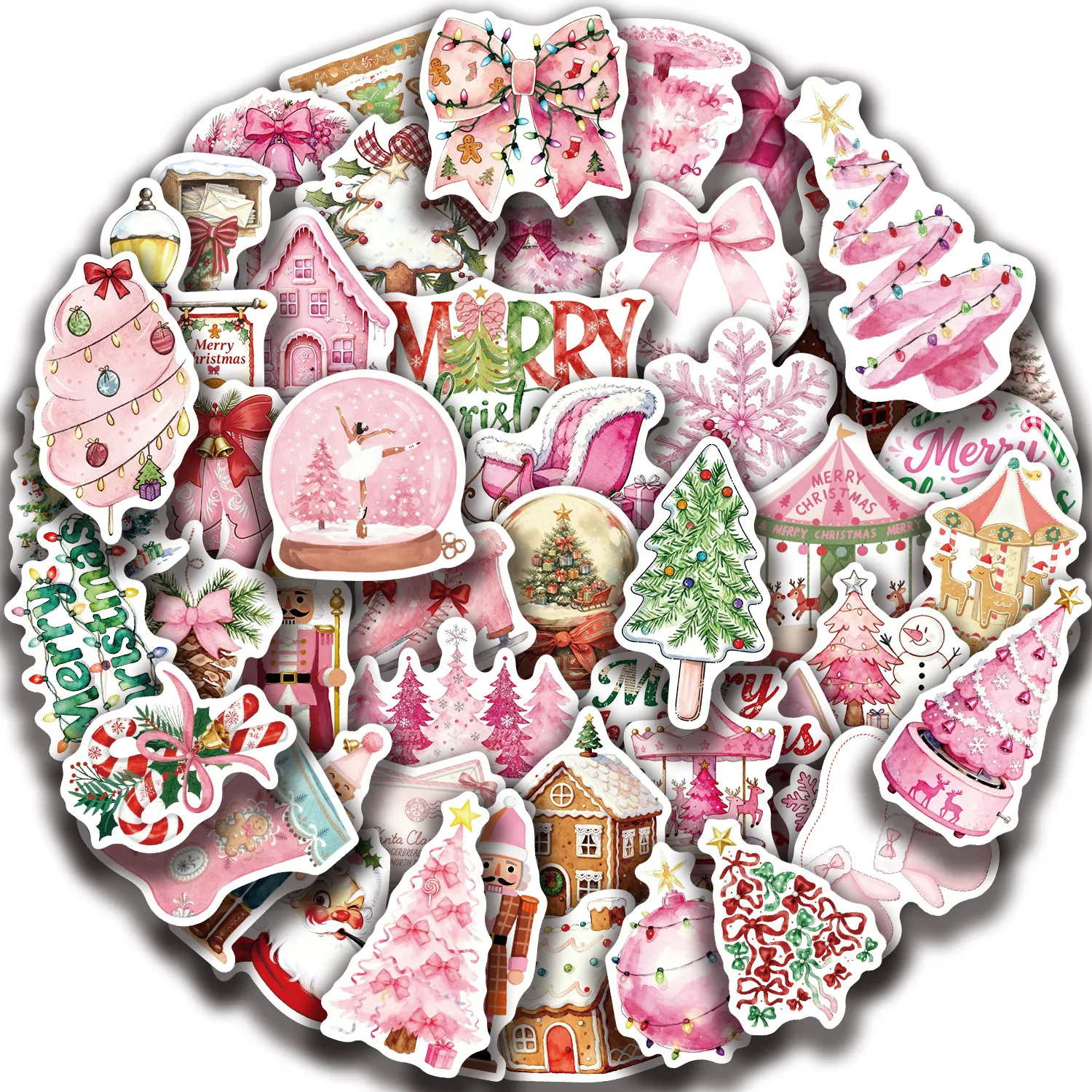 Roze Kerststickers Schattige Feestelijke Waterdichte Decals Voor Dagobert Telefoonhoesje Bagage Scrapbook DIY Decoratie