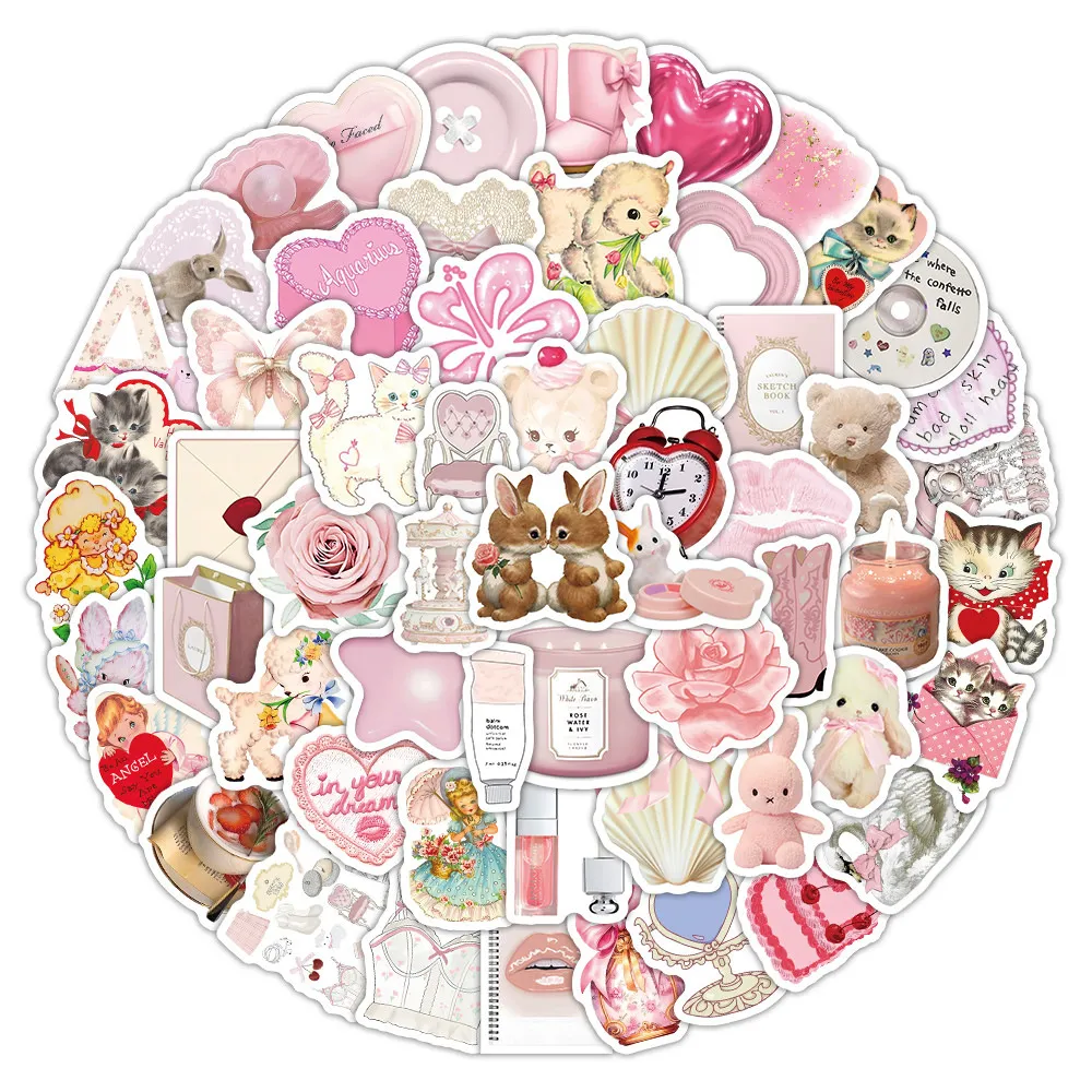 Roze Waterdichte Decoratieve Stickers Koreaanse Ins Stijl Leuke Cartoon Stickers Voor Telefoonhoesje Notebook