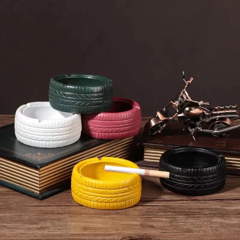Creative Resin Tire Ashtray Modern Minimalist Car Wheel Desk Storage Ornament For Home Office Bar Decor Gift