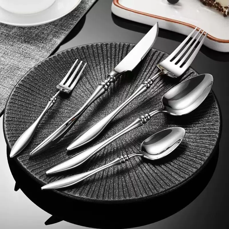 French Luxury 304 Stainless Steel Dinner Knife Fork Spoon Cutlery Set Elegant Beaded Handle Tableware For Kitchen Dining