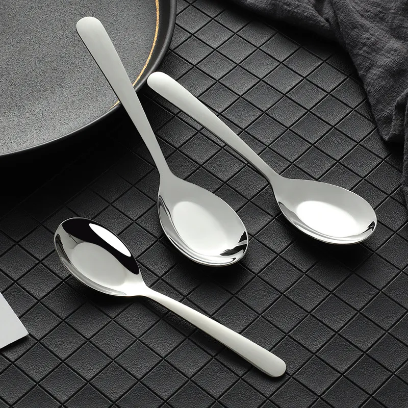 Stainless Steel Spoon Household Flat Bottom Soup Spoon Canteen Student Dinnerware Metal Kitchen Tableware Dessert Spoon