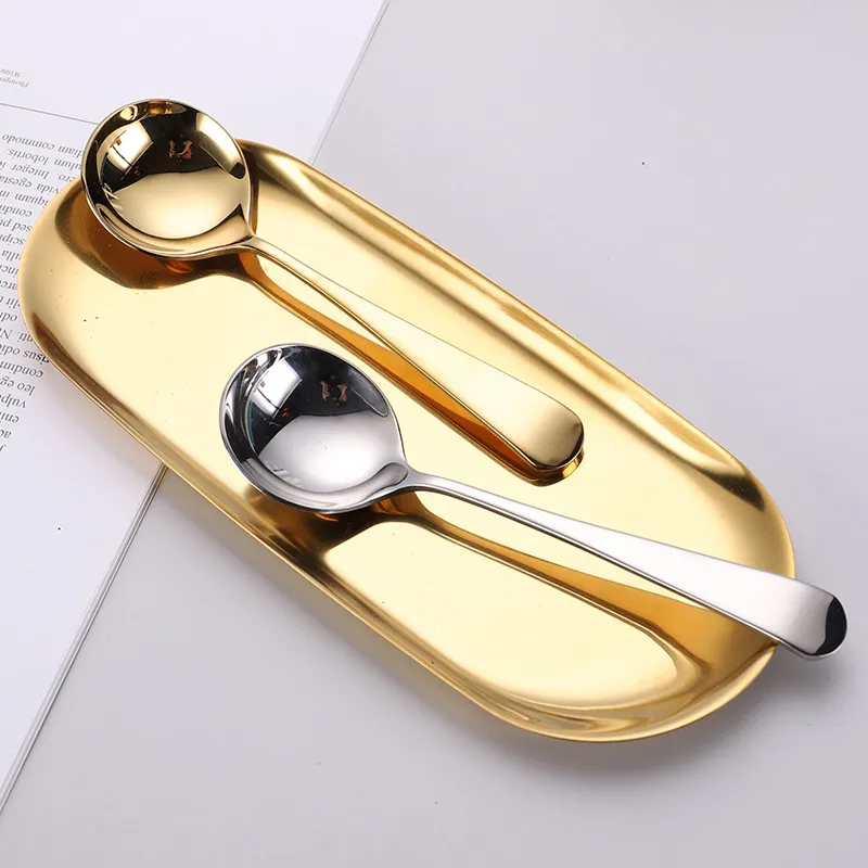 Cuchara Redonda de Acero Inoxidable Moderno Minimalista Chapado en Oro Plata Postre Sopa Helado Utensilio de Cocina