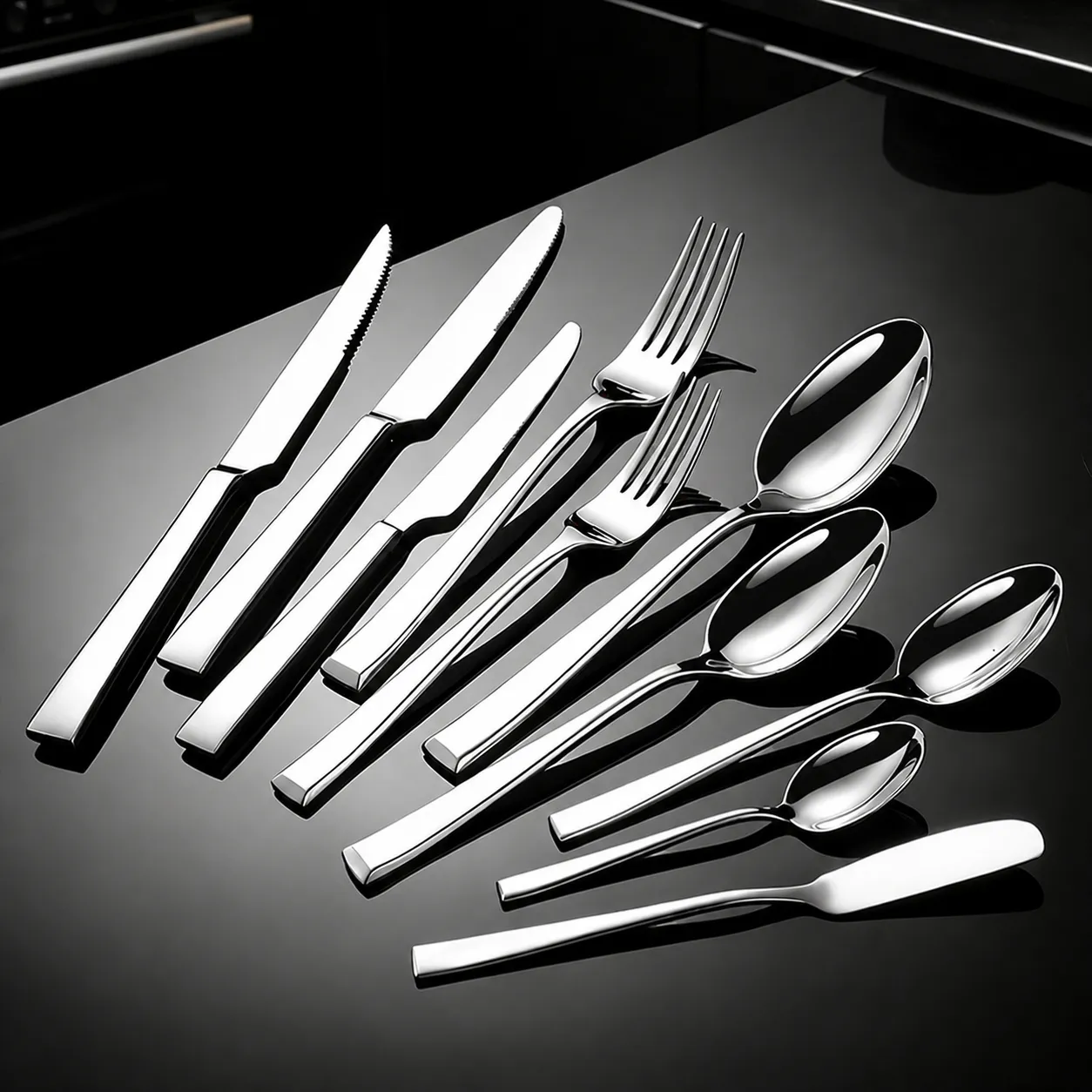 Ensemble de Couteaux Fourchettes Cuillères de Table Occidentale en Acier Inoxydable 304 Forgé avec Poignée Carrée