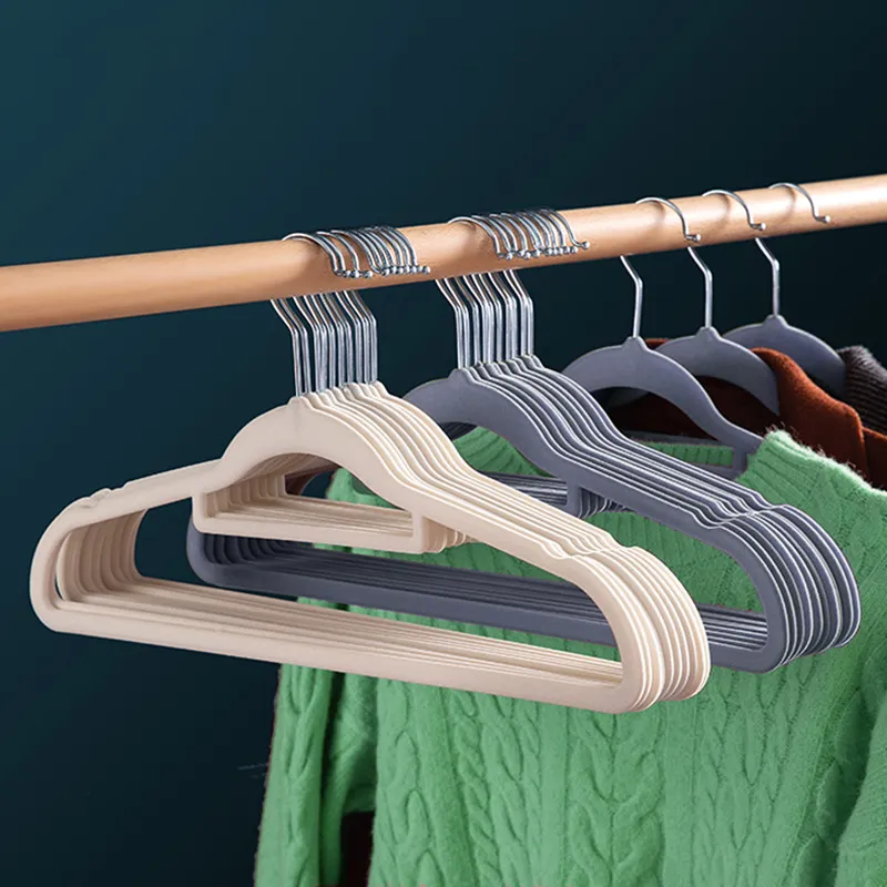 Flocked Velvet Clothes Hangers Non-Slip Heavy Duty Thickened Suit Hangers Space Saving Wardrobe Closet Organizers