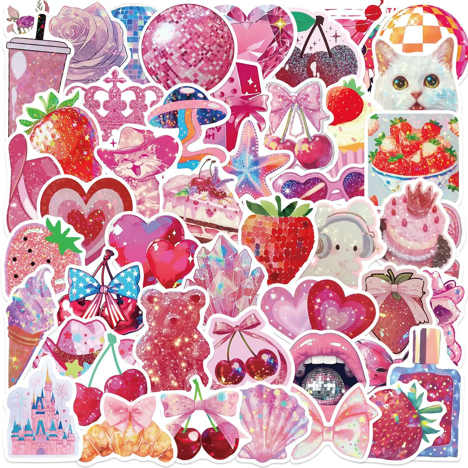 Rose Pink Waterproof PVC Cute Kawaii Aesthetic Graffiti Decals For Hand Ledger Laptop Luggage Notebook Decoration