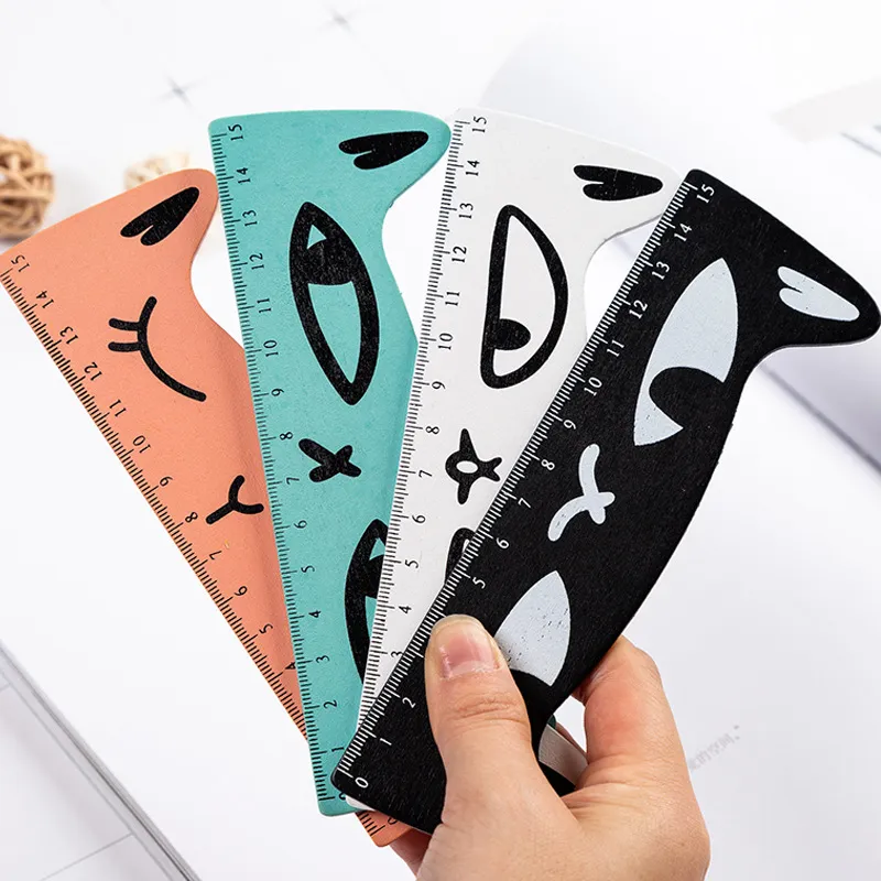 Creative Cartoon Cat Wooden Straight Ruler Student Fresh Classroom Drawing Stationery Ruler Office Supplies