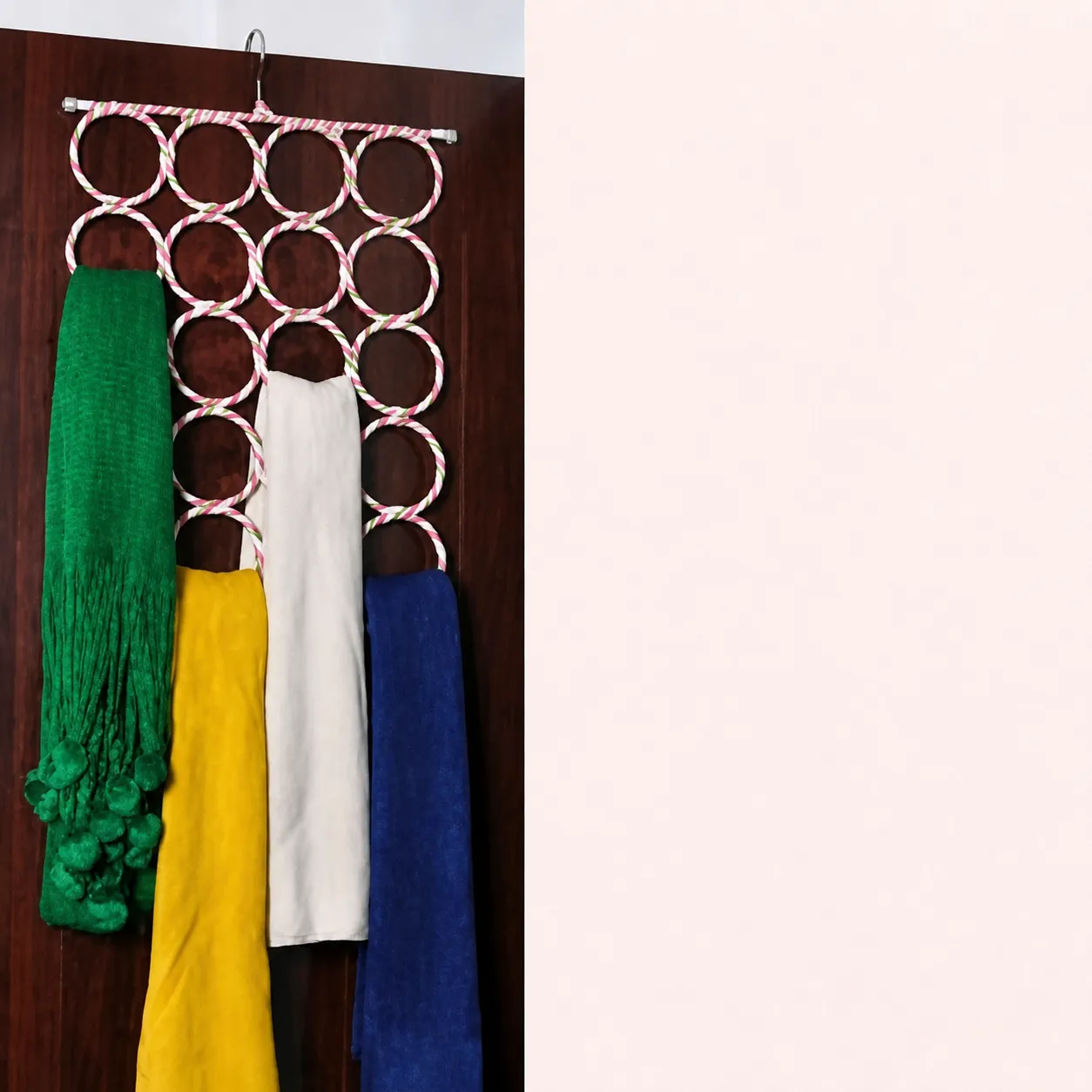Multifunctionele Papierrattan Sjaalhanger Opvouwbare Multi Ring Sjaal Opbergrek Kast Organizer Voor Accessoires