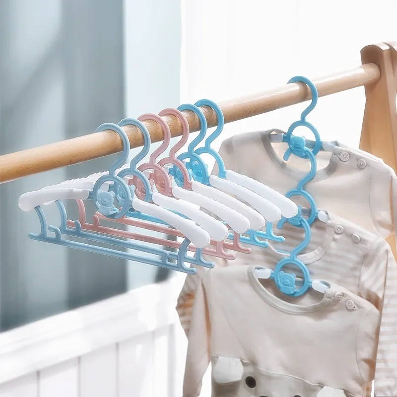 Children Multifunctional Folding Plastic Clothes Hanger Baby Adjustable Non Slip Drying Rack Kids Wardrobe Storage Organizer