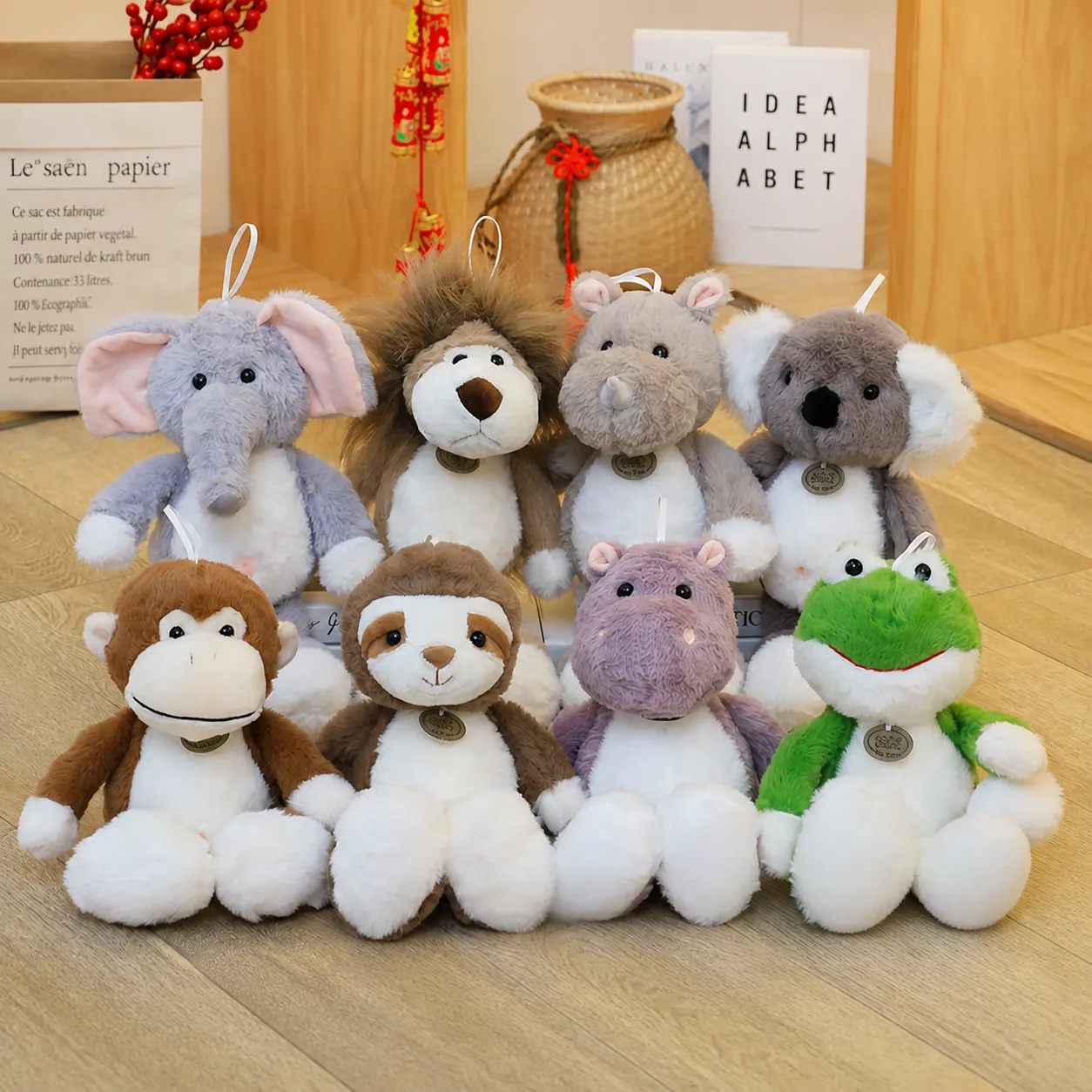 Dschungel Serie Plüschtier Tierreich Stoffpuppe Süß Löwe Koala Nashorn Faultier Kinderschenk Weiches Plüsch Kissen Spielzeug