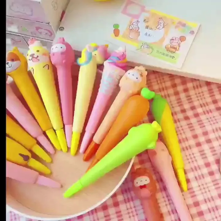Penna Gel per Cartoni Animati Creativa Rimbalzo Lento Decompressione Carino Design Animale Frutta Inchiostro Nero Studente Cancelleria Regalo
