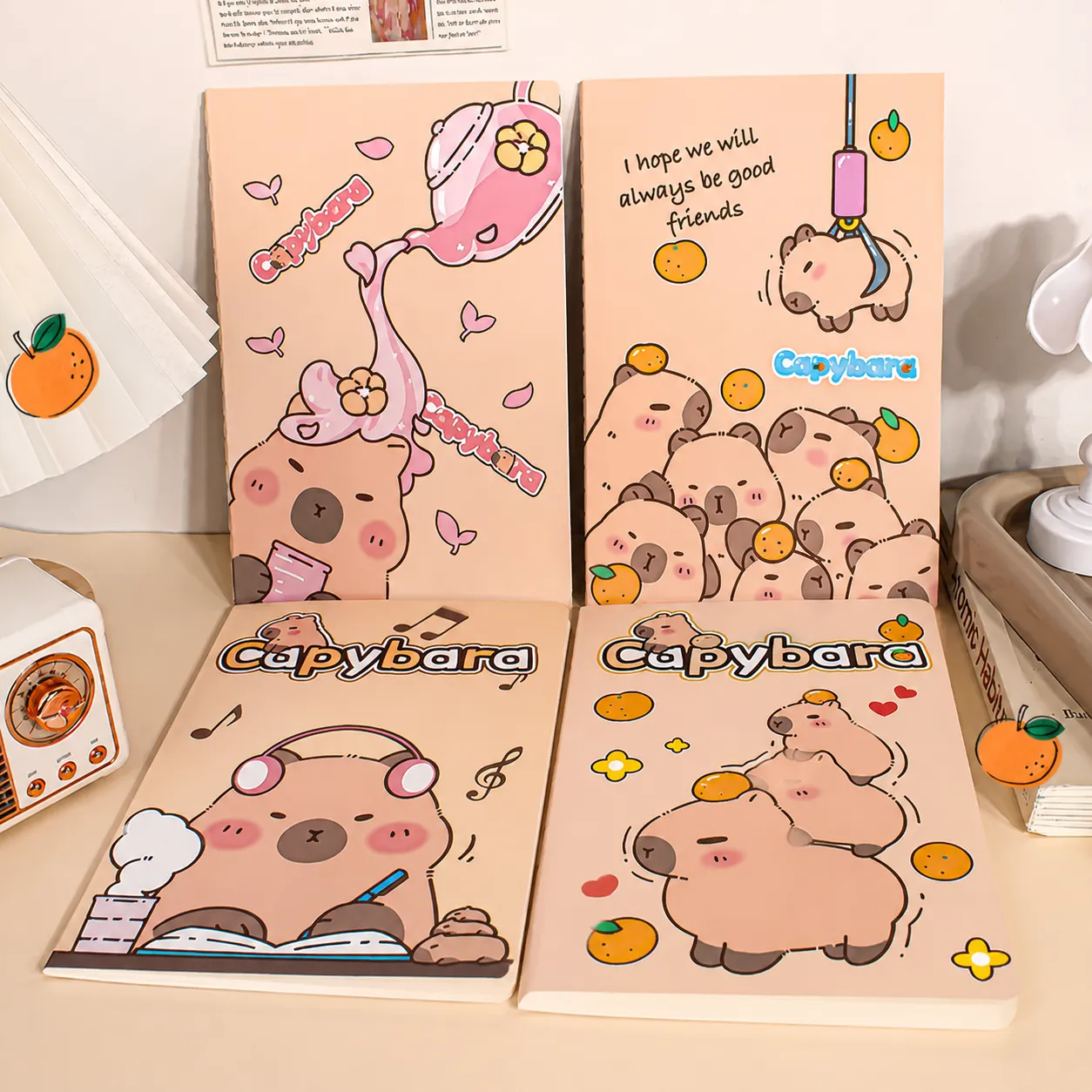 Schattige Cartoon Capybara Notitieboek Genaaid Softcover Dagelijks Dagboek Schoolbenodigdheden Schrijfboek