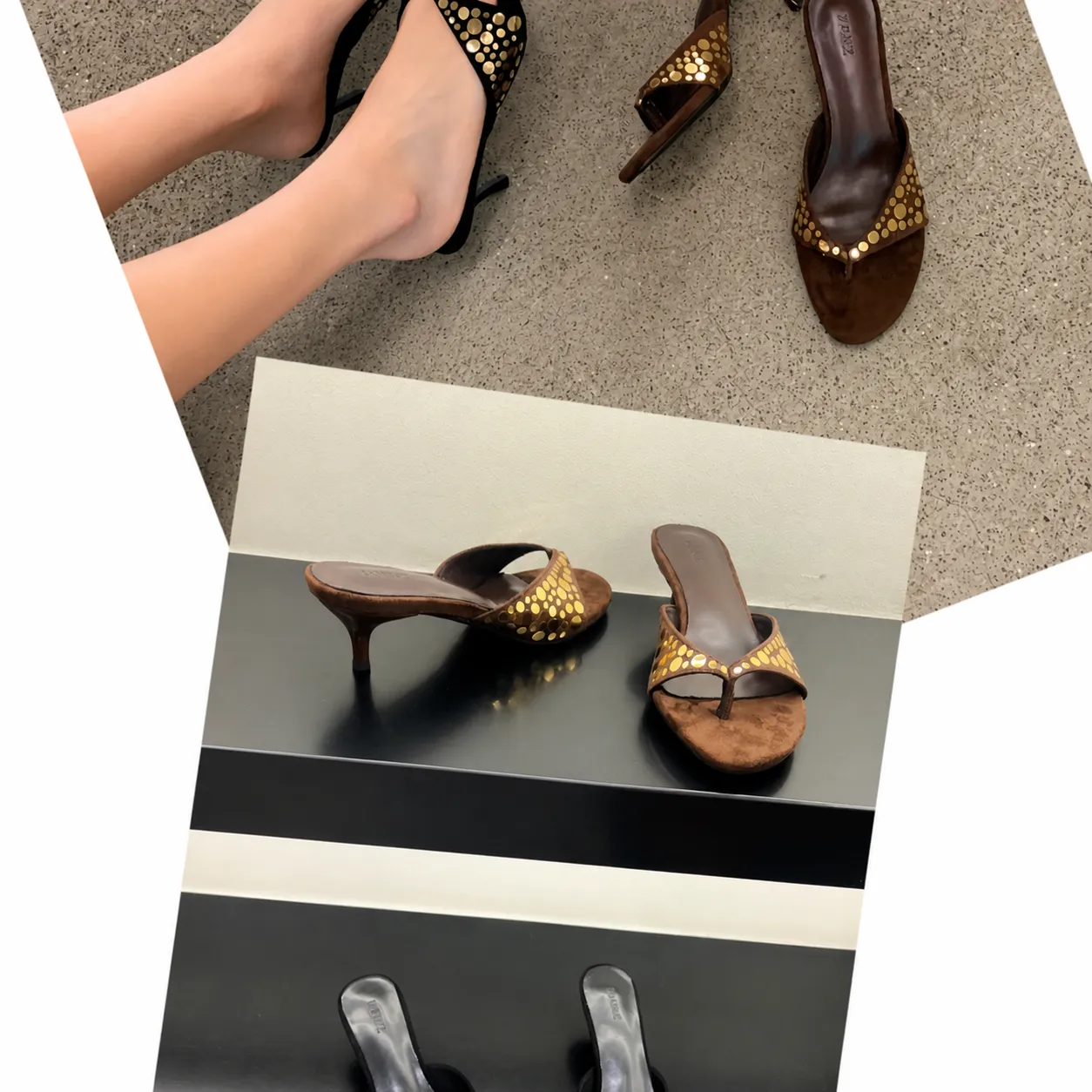 Sandalias de Tanga con Tacón de Aguja Tachonadas de Metal de Ante Vintage para Mujer Zapatos de Fiesta de Tacón Alto con Punta Abierta