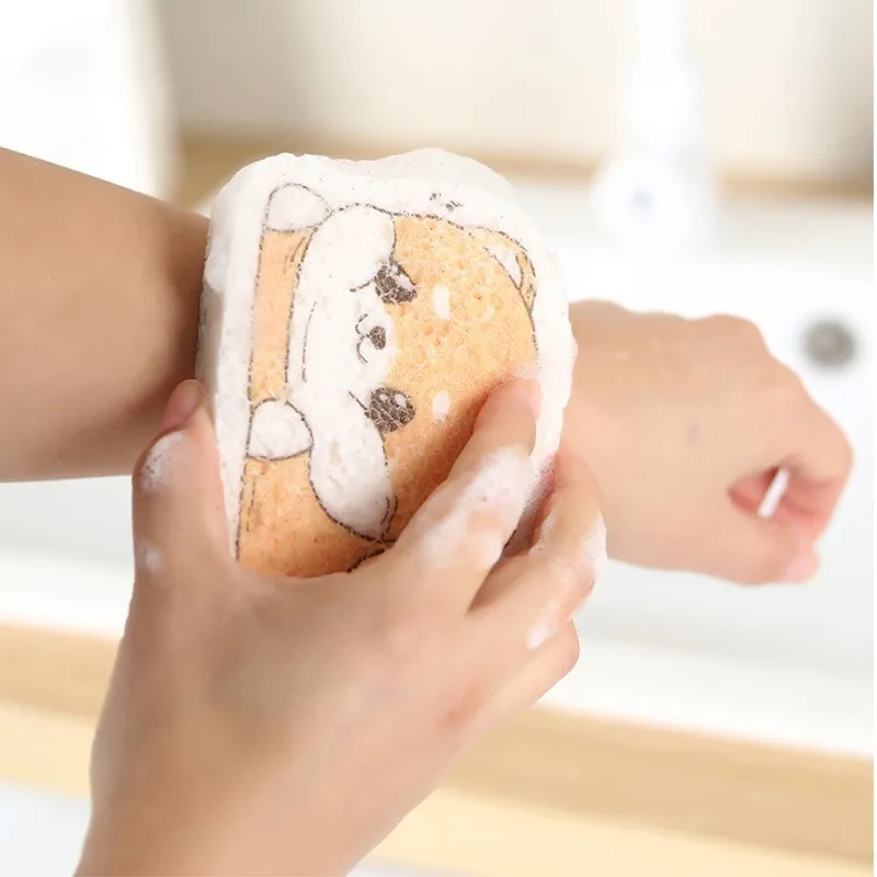 Cute Cartoon Animal Wood Pulp Sponge Kitchen Dishwashing Scrub Pad Compressed Absorbent Cleaning Wipe Sponge