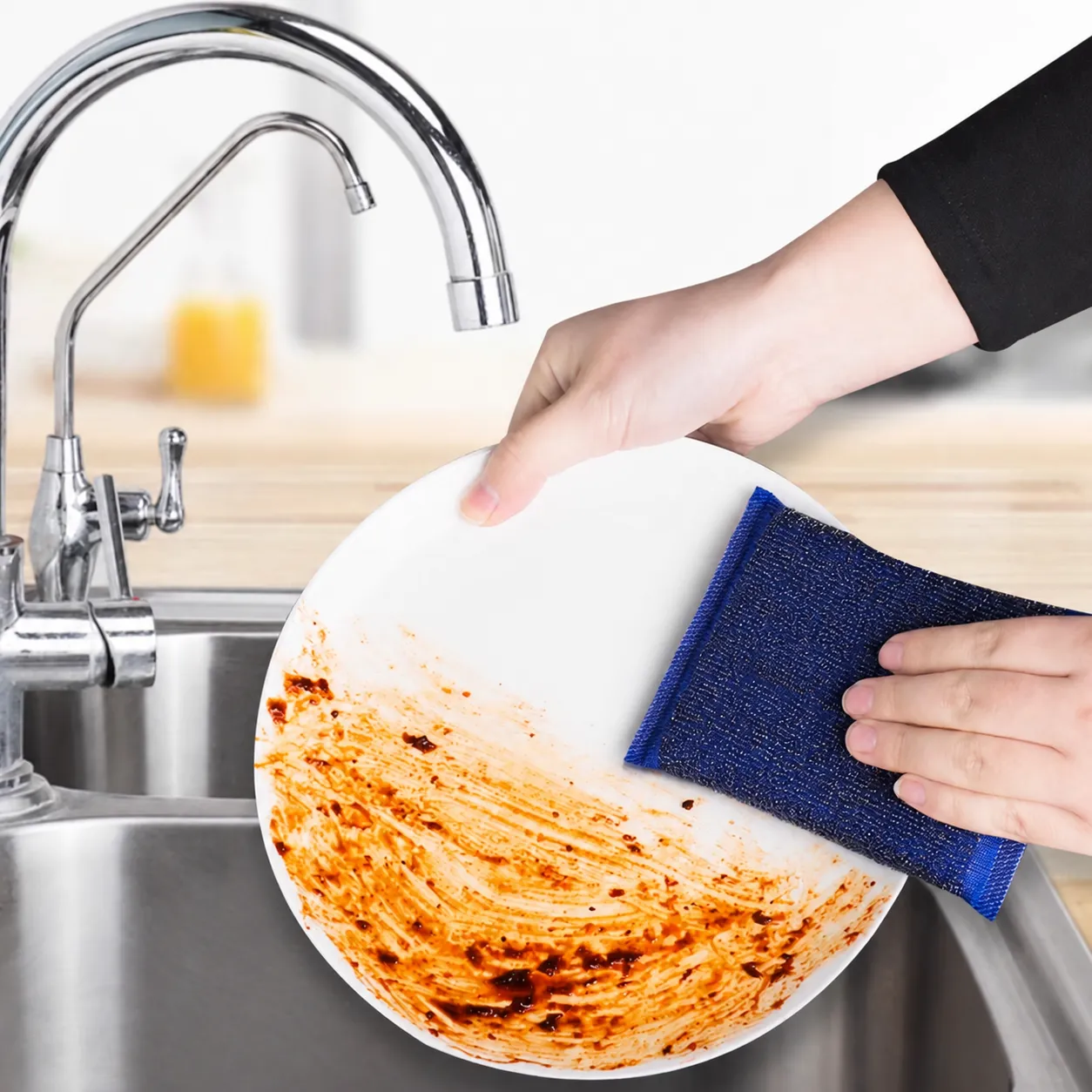 Polyester Steel Wire Scouring Pad Kitchen Cleaning Cloth