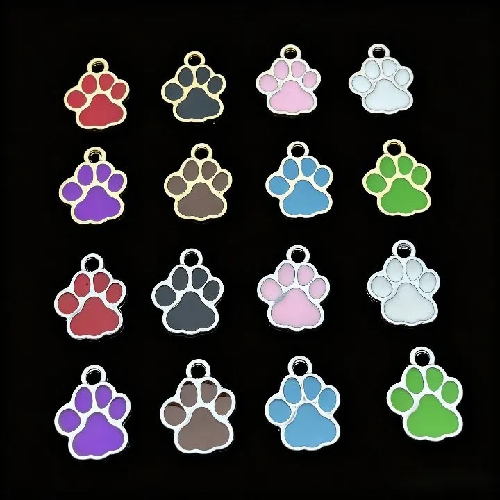Alloy Drip Oil Cat Dog Bear Paw Print Charm Pendant DIY Jewelry Making Accessories Gold Silver Metal Animal Footprint Charms