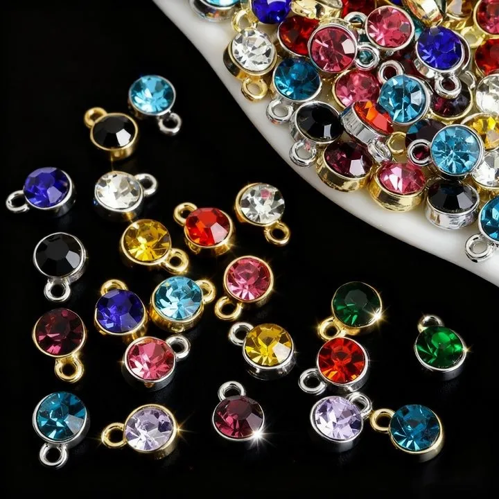 Legering Strass Kleine Hanger Geboortesteen Bedel DIY Sieraden Maken Goud Zilver Verguld Ronde Hanger Accessoires Voor Vrouwen