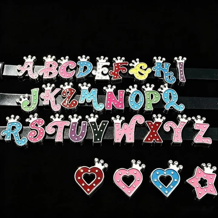 DIY Alloy Colorful Rhinestone Letter Charms Crown Alphabet Pendants For Bracelet Necklace Jewelry Making Crafts