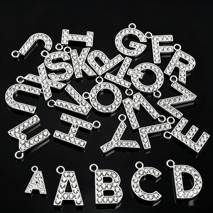 Full Rhinestone Letter Pendant Alloy Letter Charm For DIY Necklace Sweater Chain Key Chain Jewelry Making