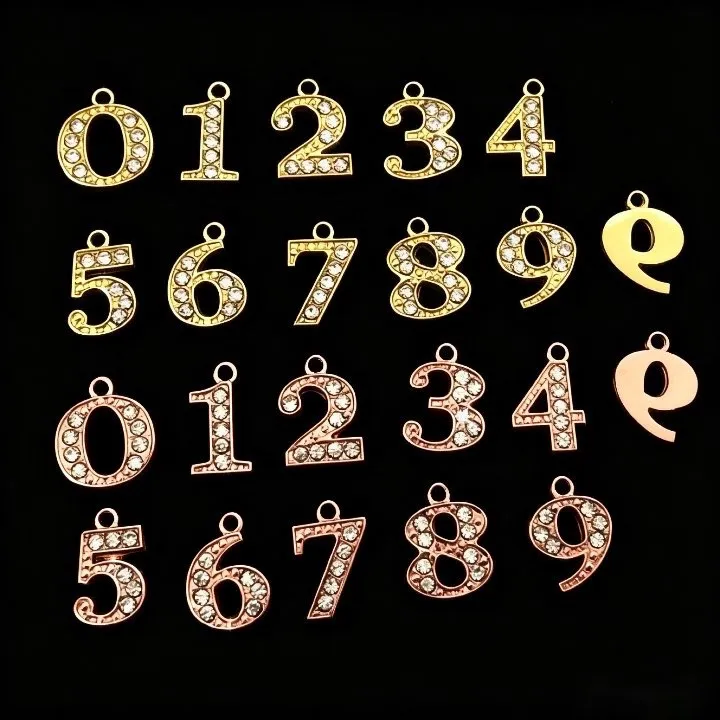 Legierung Strass Nummer Anhänger Galvanisiertes Metall Ziffer Alphabet Anhänger Glänzende Strass Anhänger Schmuck DIY Handwerk Zubehör