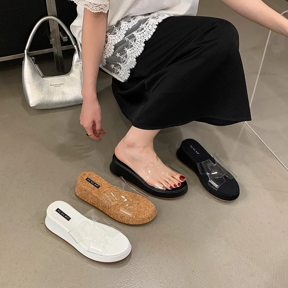Women's Wedge Platform Slippers Transparent PVC Open Toe Casual Outdoor High Heel Summer Sandals Fashion Shoes